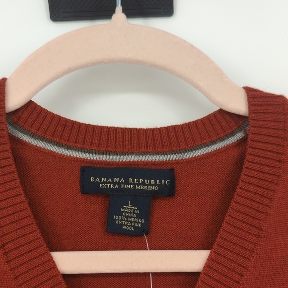 Men's Banana Republic Extra Fine Merino Wool Sweater Burnt Orange L preppy - Picture 4 of 6